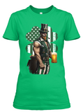 Women's short sleeve Shamrock Uncle Sam t-shirt for Saint Patrick's Day.