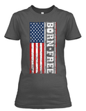 Short sleeve women's Born Free Stacked Flag RWB t-shirt