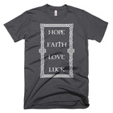 Hope, Faith, Love, Luck Short-Sleeve T-Shirt by American Icon for Saint Patrick's Day.
