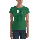 Women's Faded Old Glory Shamrock t-shirt for Saint Patrick's Day.